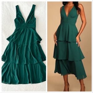 NWOT Lulus Celebration Time Emerald Green Sleeveless Tiered Midi Dress Large